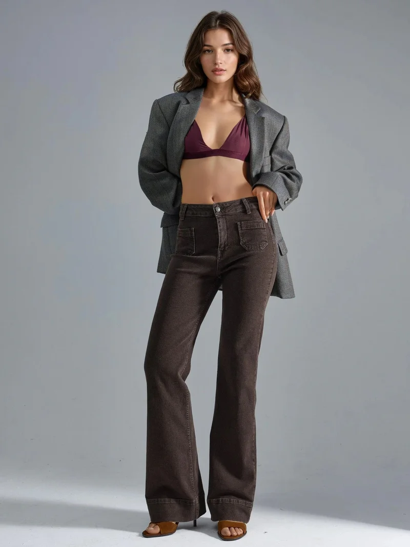 هيكاب جينز سكالو بخصر عالٍ وأرجل واسعة